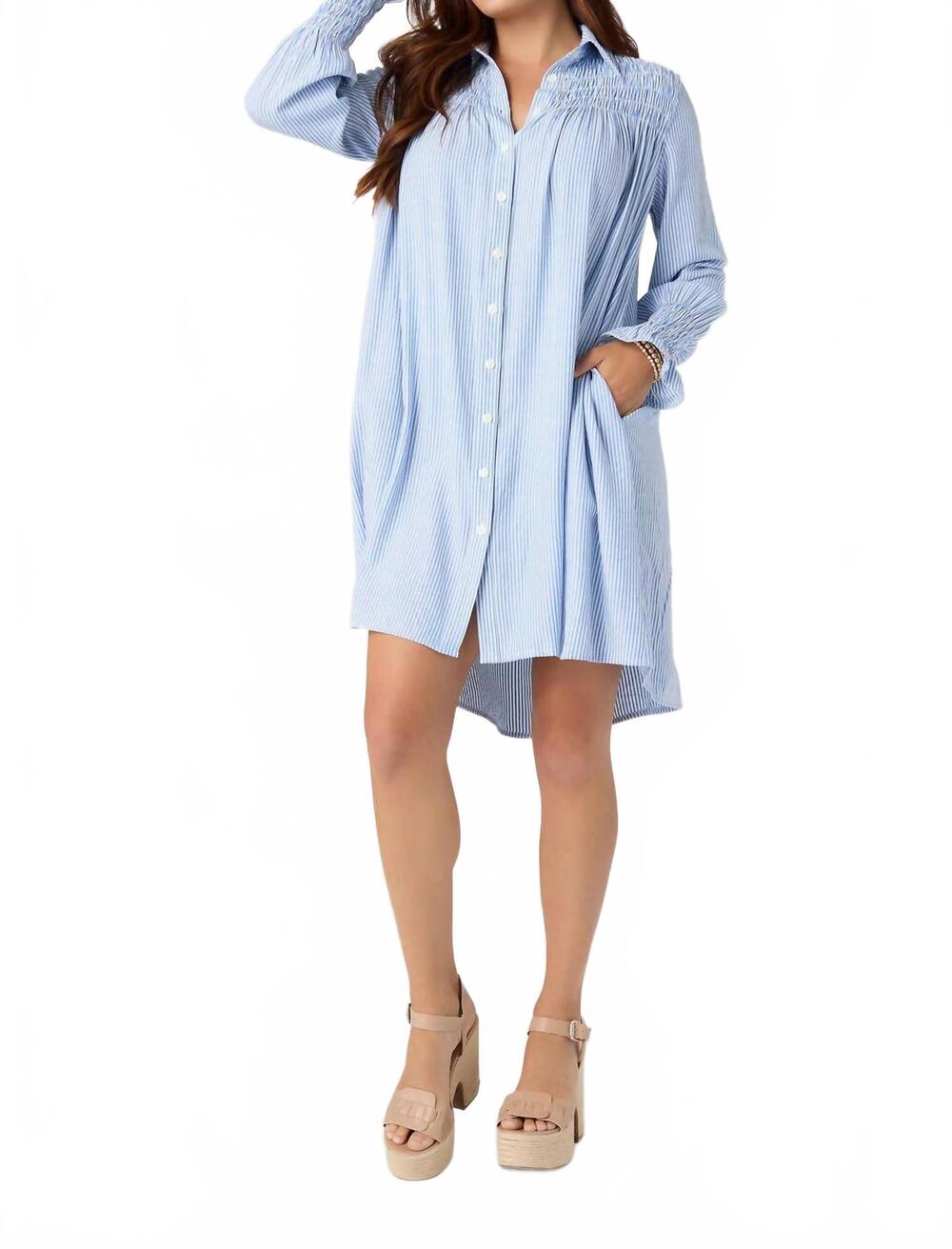 NEW COCO + CARMEN adalynn stripe shirt dress in blue/white